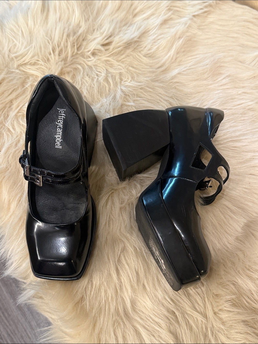 Jeffrey Campbell Black Patent Mary Jane Platform Block Heels